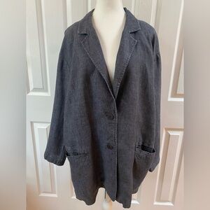 Eileen Fisher Charcoal Gray Organic Linen Blazer/Jacket Size L